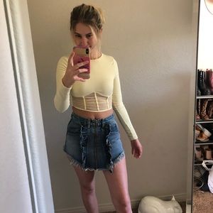 LF Zip Up Ruffle Jean Skirt